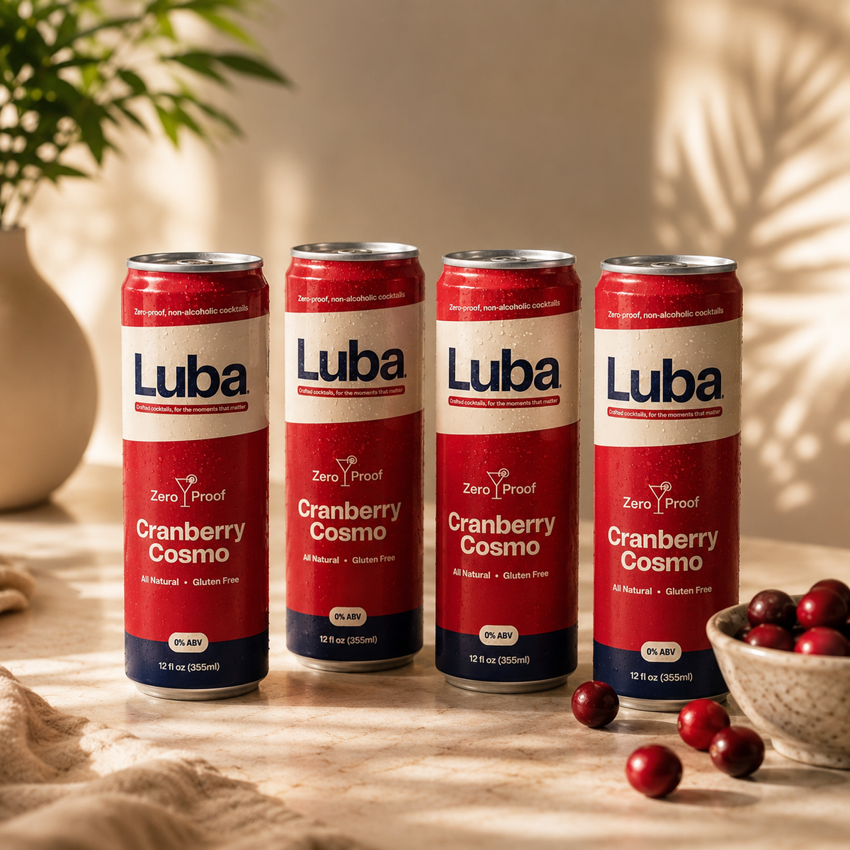 Four Luba cans with cranberries