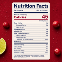 Nutrition facts for Luba Cranberry Cosmopolitan: 45 calories and 8g total sugars per 12 fl oz can